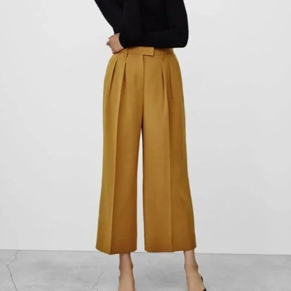 Babaton Women's Tailored Fit Wide Leg Eckhardt Pant Pleated Mustard Yellow SZ 6 - Picture 1 of 13